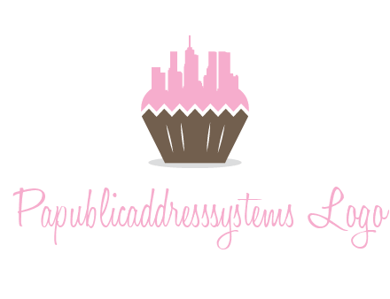 buildings forming cupcake food logo