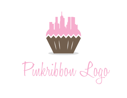 buildings forming cupcake food logo