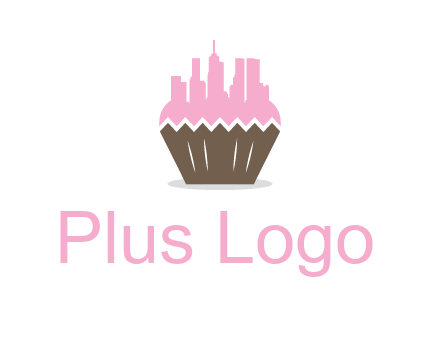 buildings forming cupcake food logo