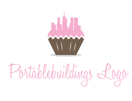buildings forming cupcake food logo