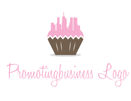 buildings forming cupcake food logo