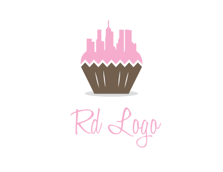 buildings forming cupcake food logo
