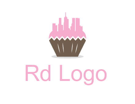 buildings forming cupcake food logo