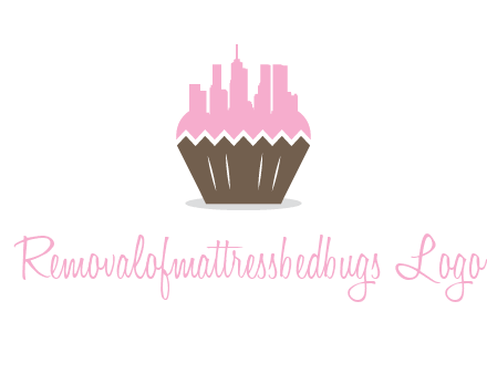 buildings forming cupcake food logo