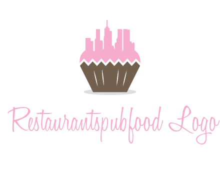 buildings forming cupcake food logo