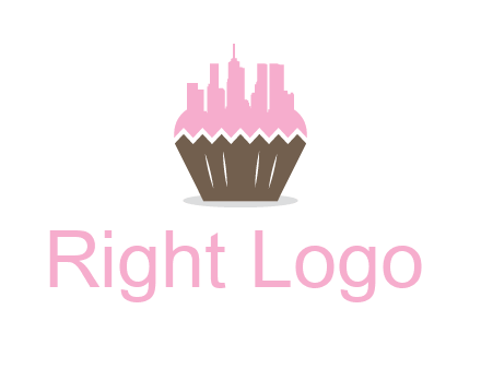 buildings forming cupcake food logo