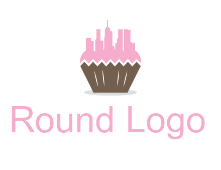 buildings forming cupcake food logo
