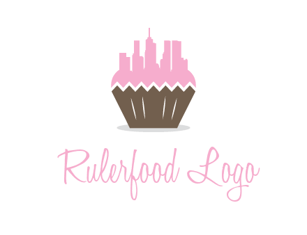 buildings forming cupcake food logo