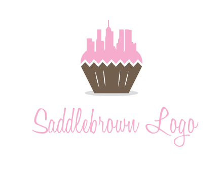 buildings forming cupcake food logo