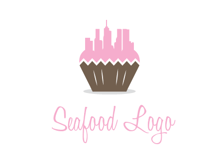 buildings forming cupcake food logo