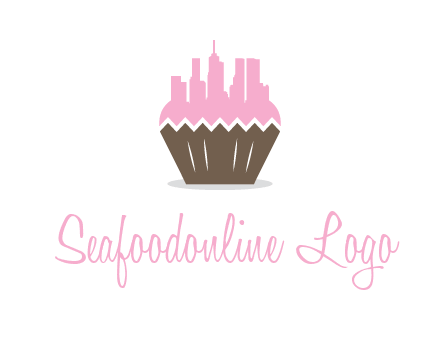 buildings forming cupcake food logo