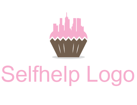 buildings forming cupcake food logo