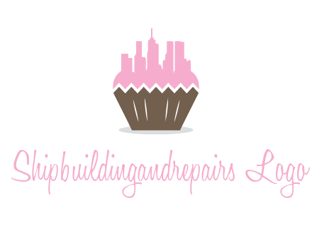 buildings forming cupcake food logo