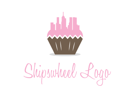buildings forming cupcake food logo