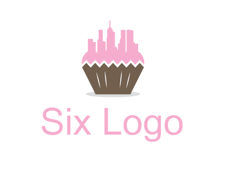 buildings forming cupcake food logo