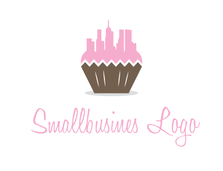 buildings forming cupcake food logo