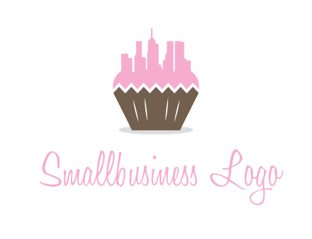 buildings forming cupcake food logo