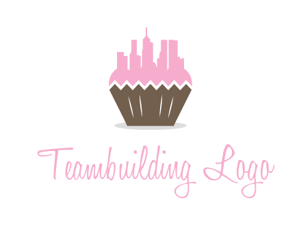 buildings forming cupcake food logo