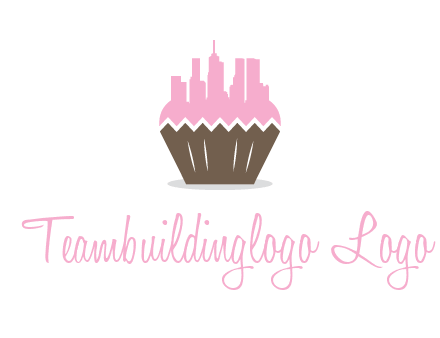 buildings forming cupcake food logo