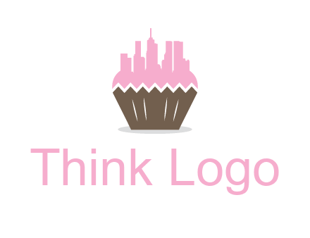 buildings forming cupcake food logo