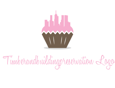 buildings forming cupcake food logo