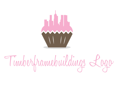 buildings forming cupcake food logo