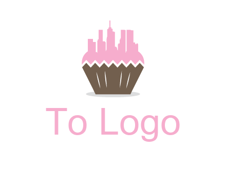buildings forming cupcake food logo