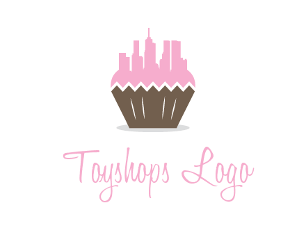 buildings forming cupcake food logo