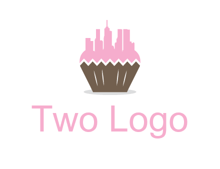 buildings forming cupcake food logo
