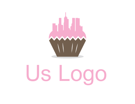 buildings forming cupcake food logo