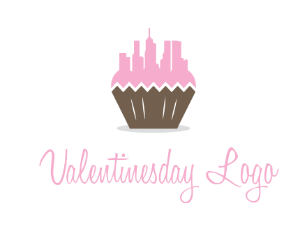 buildings forming cupcake food logo