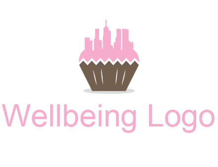 buildings forming cupcake food logo