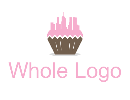 buildings forming cupcake food logo