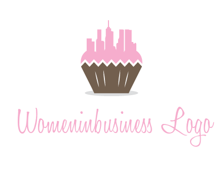 buildings forming cupcake food logo