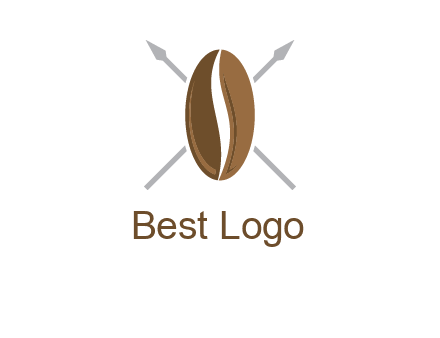 spears behind coffee bean as shield food logo