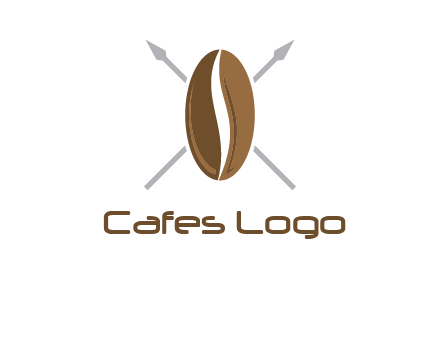 spears behind coffee bean as shield food logo