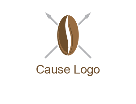 spears behind coffee bean as shield food logo