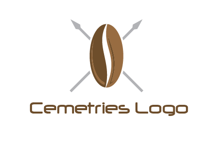 spears behind coffee bean as shield food logo