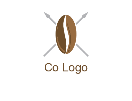 spears behind coffee bean as shield food logo