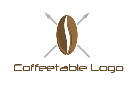spears behind coffee bean as shield food logo