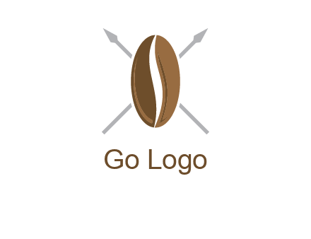 spears behind coffee bean as shield food logo