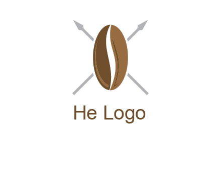 spears behind coffee bean as shield food logo
