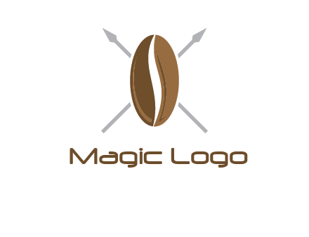 spears behind coffee bean as shield food logo