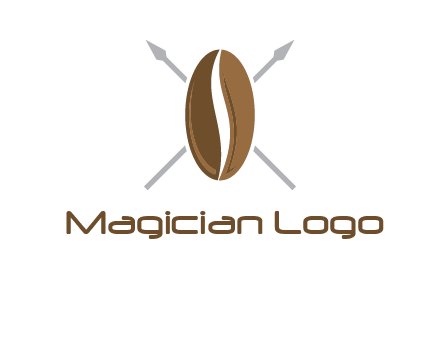 spears behind coffee bean as shield food logo