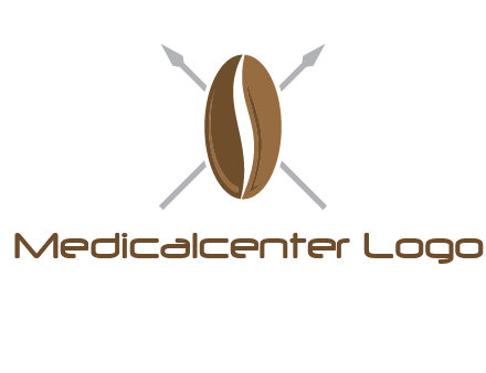 spears behind coffee bean as shield food logo