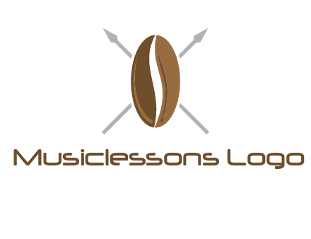 spears behind coffee bean as shield food logo