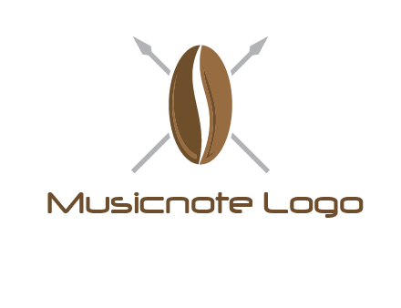 spears behind coffee bean as shield food logo