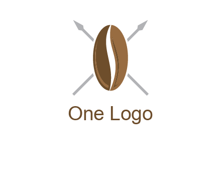 spears behind coffee bean as shield food logo