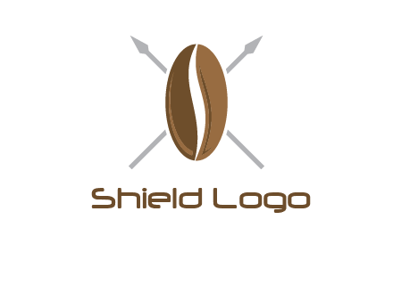 spears behind coffee bean as shield food logo