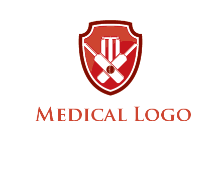 wicket and crossed bats in shield sports logo
